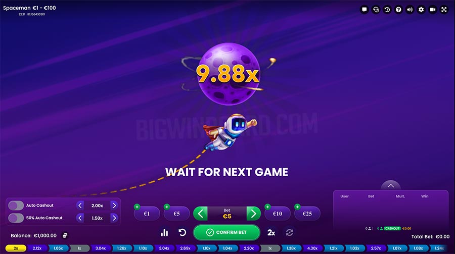 During the game round, two new buttons appear - Cashout and Cashout 50%