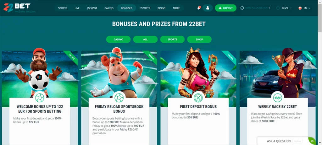 Registering at 22Bet casino